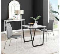 Furnitureboxuk Carson White Marble Effect Square Dining Table & 2 Faux Leather Isco Chairs In Grey Grey One Size