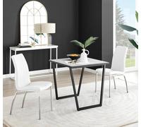 FurnitureboxUK Carson White Marble Effect Square Dining Table & 2 Faux Leather Isco Chairs FurnitureboxUK White