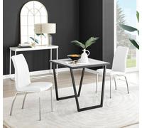 Carson White Marble Effect Square Dining Table and 2 Isco Chairs - White