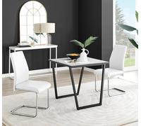 FurnitureboxUK Carson White Marble Effect Square Dining Table & 2 Faux Leather Lorenzo Chairs FurnitureboxUK White