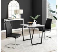 Carson White Marble Effect Square Dining Table & 2 Faux Leather Lorenzo Chairs FurnitureboxUK Black One Size
