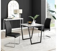 FurnitureboxUK Carson White Marble Effect Square Dining Table & 2 Faux Leather Lorenzo Chairs in Black FurnitureboxUK Black
