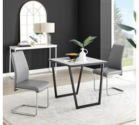 Furnitureboxuk Carson White Marble Effect Square Dining Table & 2 Faux Leather Lorenzo Chairs In Grey Grey One Size