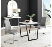FurnitureboxUK Carson White Marble Effect Square Dining Table & 2 Faux Leather Lorenzo Chairs in Grey FurnitureboxUK Grey