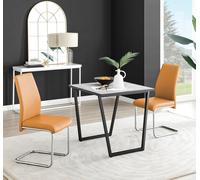Carson White Marble Effect Square Dining Table & 2 Faux Leather Lorenzo Chairs FurnitureboxUK Mustard One Size