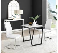 FurnitureboxUK Carson White Marble Effect Square Dining Table & 2 Faux Leather Lorenzo Chairs FurnitureboxUK White