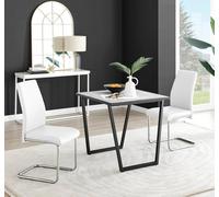 Furnitureboxuk Carson White Marble Effect Square Dining Table & 2 Faux Leather Lorenzo Chairs White One Size