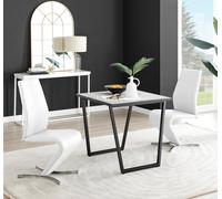 Carson White Marble Effect Square Dining Table and 2 Willow Chairs - White