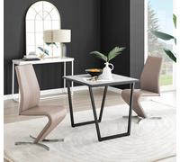 Carson White Marble Effect Square Dining Table & 2 Faux Leather Willow Chairs FurnitureboxUK Beige One Size