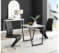 Carson White Marble Effect Square Dining Table and 2 Willow Chairs - Black