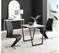 Carson White Marble Effect Square Dining Table and 2 Willow Chairs - Black