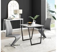 Carson White Marble Effect Square Dining Table & 2 Faux Leather Willow Chairs FurnitureboxUK Grey One Size