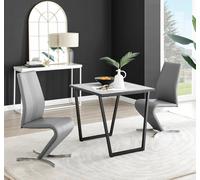 Carson White Marble Effect Square Dining Table & 2 Faux Leather Willow Chairs FurnitureboxUK Grey One Size