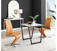 Carson White Marble Effect Square Dining Table & 2 Faux Leather Willow Chairs FurnitureboxUK Mustard One Size