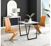 FurnitureboxUK Carson White Marble Effect Square Dining Table & 2 Faux Leather Willow Chairs in Mustard FurnitureboxUK Mustard