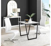 Furnitureboxuk Carson White Marble Effect Square Dining Table & 2 Faux Leather Willow Chairs White One Size