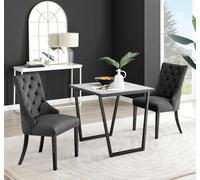 Carson White Marble Effect Square Dining Table & 2 Velvet Belgravia Black Leg Chairs FurnitureboxUK Black One Size