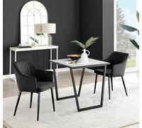 Furnitureboxuk Carson White Marble Effect Square Dining Table & 2 Velvet Calla Black Leg Chairs Black One Size