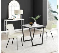Carson White Marble Effect Square Dining Table and 2 Nora Black Leg Chairs - Cream