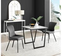 FurnitureboxUK Carson White Marble Effect Square Dining Table & 2 Velvet Nora Black Leg Chairs in Dark Grey FurnitureboxUK Dark Grey