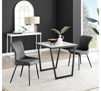 Furnitureboxuk Carson White Marble Effect Square Dining Table & 2 Velvet Nora Black Leg Chairs In Dark Grey Dark Grey One Size