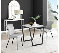 Carson White Marble Effect Square Dining Table & 2 Velvet Nora Black Leg Chairs FurnitureboxUK Light Grey One Size
