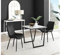 FurnitureboxUK Carson White Marble Effect Square Dining Table & 2 Velvet Pesaro Black Leg Chairs FurnitureboxUK Black