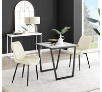 FurnitureboxUK Carson White Marble Effect Square Dining Table & 2 Velvet Pesaro Black Leg Chairs in Cream FurnitureboxUK Cream