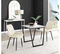 Carson White Marble Effect Square Dining Table & 2 Velvet Pesaro Black Leg Chairs FurnitureboxUK Cream One Size