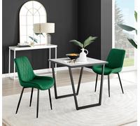 FurnitureboxUK Carson White Marble Effect Square Dining Table & 2 Velvet Pesaro Black Leg Chairs in Green FurnitureboxUK Green
