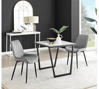 FurnitureboxUK Carson White Marble Effect Square Dining Table & 2 Velvet Pesaro Black Leg Chairs in Grey FurnitureboxUK Grey