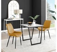 Carson White Marble Effect Square Dining Table & 2 Velvet Pesaro Black Leg Chairs FurnitureboxUK Mustard One Size
