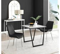 Carson White Marble Effect Square Dining Table & 2 Velvet Pesaro Silver Leg Chairs FurnitureboxUK Black One Size