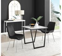 Carson White Marble Effect Square Dining Table & 2 Velvet Pesaro Silver Leg Chairs FurnitureboxUK Black One Size