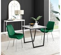 Carson White Marble Effect Square Dining Table & 2 Velvet Pesaro Silver Leg Chairs FurnitureboxUK Green One Size