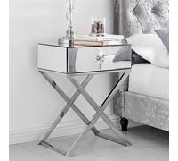 Furnitureboxuk Celeste Single Drawer Mirrored Bedside Table With Silver Chrome Cross Legs Silver One Size