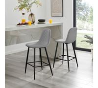 FurnitureboxUK Corona Set of 2 Bar Stools - Faux Leather Bar Chair With Black Legs - Kitchen Island Stool in Grey FurnitureboxUK Grey