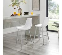 Furnitureboxuk Corona Set Of 2 Bar Stools - Faux Leather Bar Chair With Silver Legs - Kitchen Island Stool In White White One Size