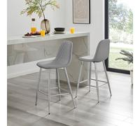 FurnitureboxUK Corona Set of 2 Bar Stools - Faux Leather Bar Chair With Silver Legs - Kitchen Island Stool in Grey FurnitureboxUK Grey