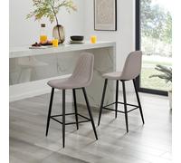 FurnitureboxUK Corona Set of 2 Bar Stools - Faux Leather Bar Chair With Black Legs - Kitchen Island Stool in Beige FurnitureboxUK Beige
