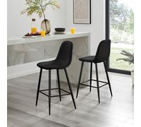 FurnitureboxUK Corona Set of 2 Bar Stools - Faux Leather Bar Chair With Black Legs - Kitchen Island Stool FurnitureboxUK Black