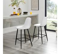 Furniturebox Corona 2X White Faux Leather Black Legs Bar Stools - Breakfast Bar Stools - Kitchen Bar Stools - Bar Chairs