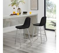 Furniturebox Uk 2X Bar Stool Chair - Corona Black Faux Leather Dining Chair Silver Metal Legs - Minimalist Industrial Scandi Style