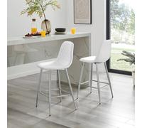 FurnitureboxUK Corona Set of 2 Bar Stools - Faux Leather Bar Chair With Silver Legs - Kitchen Island Stool in White FurnitureboxUK White