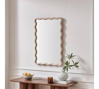 FurnitureboxUK Damaris Wood Medium 90x60cm Wavy Rectangle Wall Mirror in Light Brown | Size: 90x60 cm FurnitureboxUK Light Brown 90x60 cm