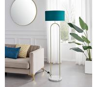 FurnitureboxUK Danielle Art Deco Floor Lamp In Brass Plate With Teal Velvet Shade & Marble Base in Gold FurnitureboxUK Gold