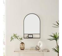 Furnitureboxuk Dara Metal Arch Minimalist Framed Wall Mirror With Shelf In Black Black One Size
