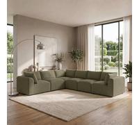 Furnitureboxuk Drift Boucle Fabric 5 Seater L-Shaped Modular Corner Sofa In Green Green