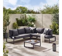 FurnitureboxUK Dubai 6 Seater Outdoor Corner Sofa with Wood-Effect Tables in Grey FurnitureboxUK Grey