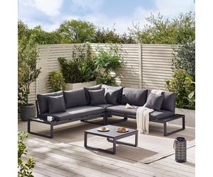 Furnitureboxuk Dubai 6 Seater Outdoor Corner Sofa With Wood-Effect Tables In Grey Grey